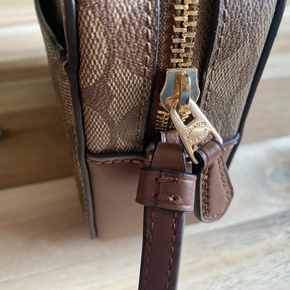 Coach Mini Camera Bag In Signature Canvas - Leather KHAKI BROWN SADDLE 2. - Picture 7 of 16